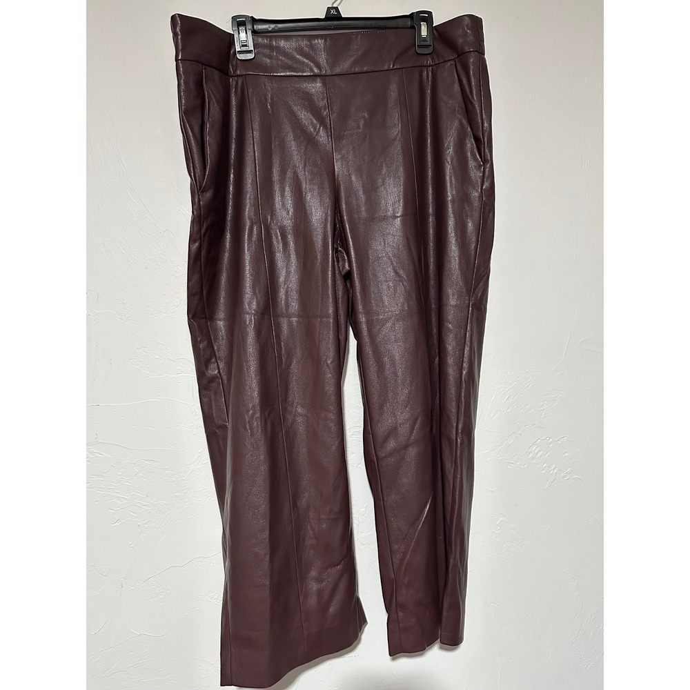 Chicos Faux Leather Ankle Pants Burgundy Wine Size 3 US 16 Elastic 570333259